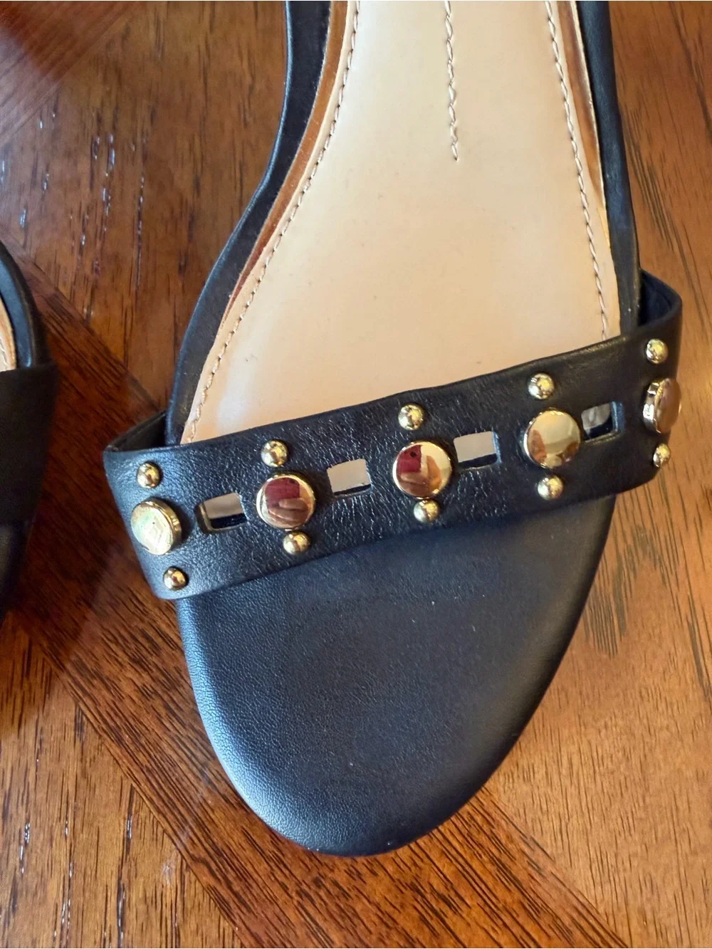 Gianni Bini Black Leather Studded Ankle Strap Gladiator Stiletto Heels 9.5M